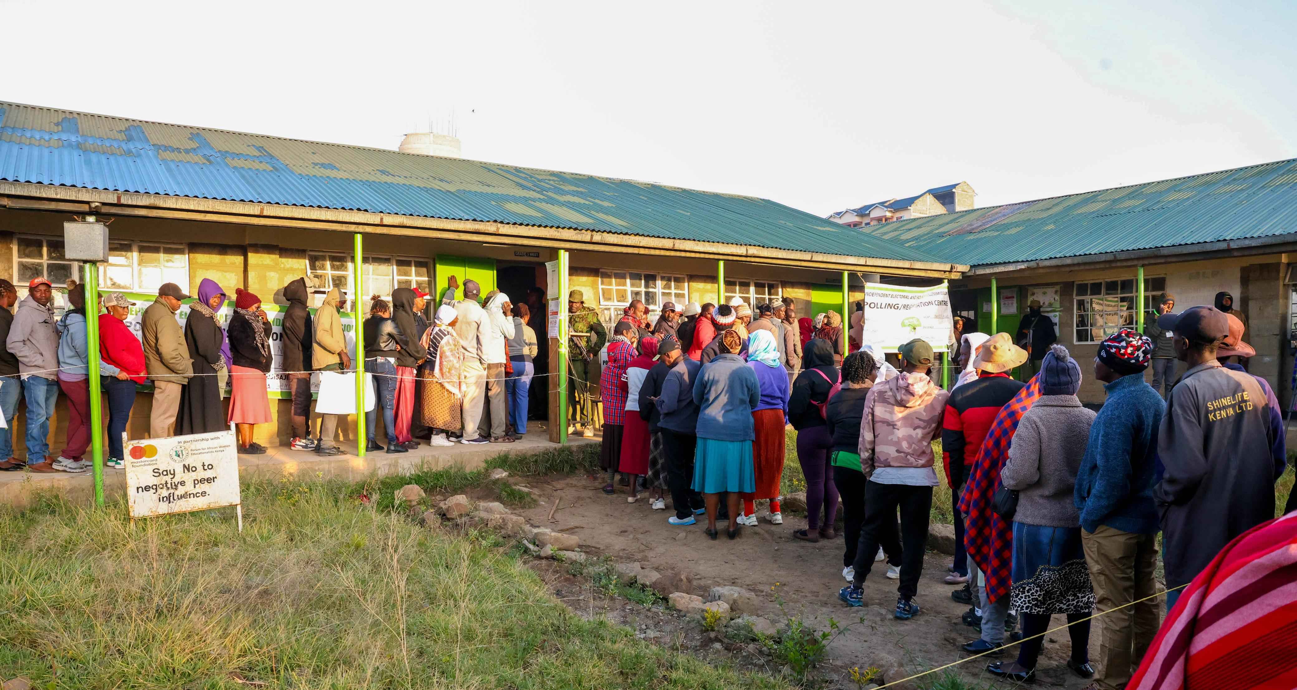 File image of voters lining up to vote in the Ol Kalou by-election.